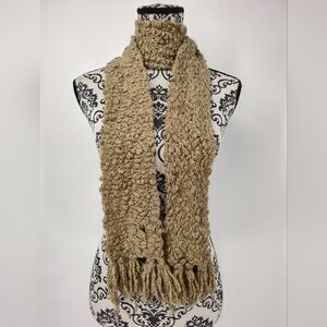 Elegant Tan And Gold Knit Wool Blend Scarf